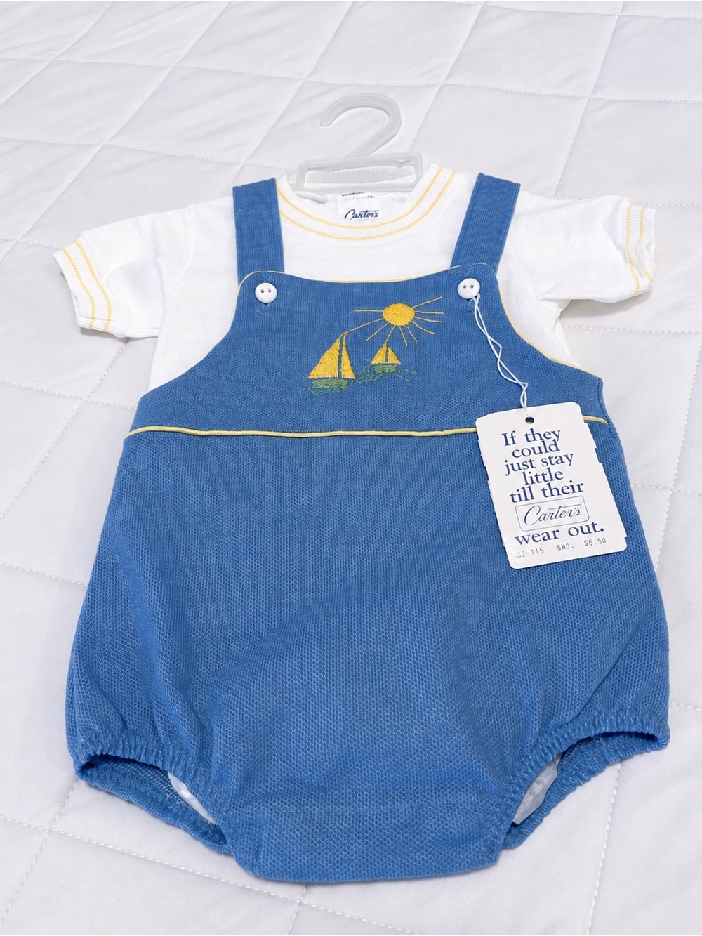 Carter's Blue Knit Sailboat Bubble Romper with White Tee